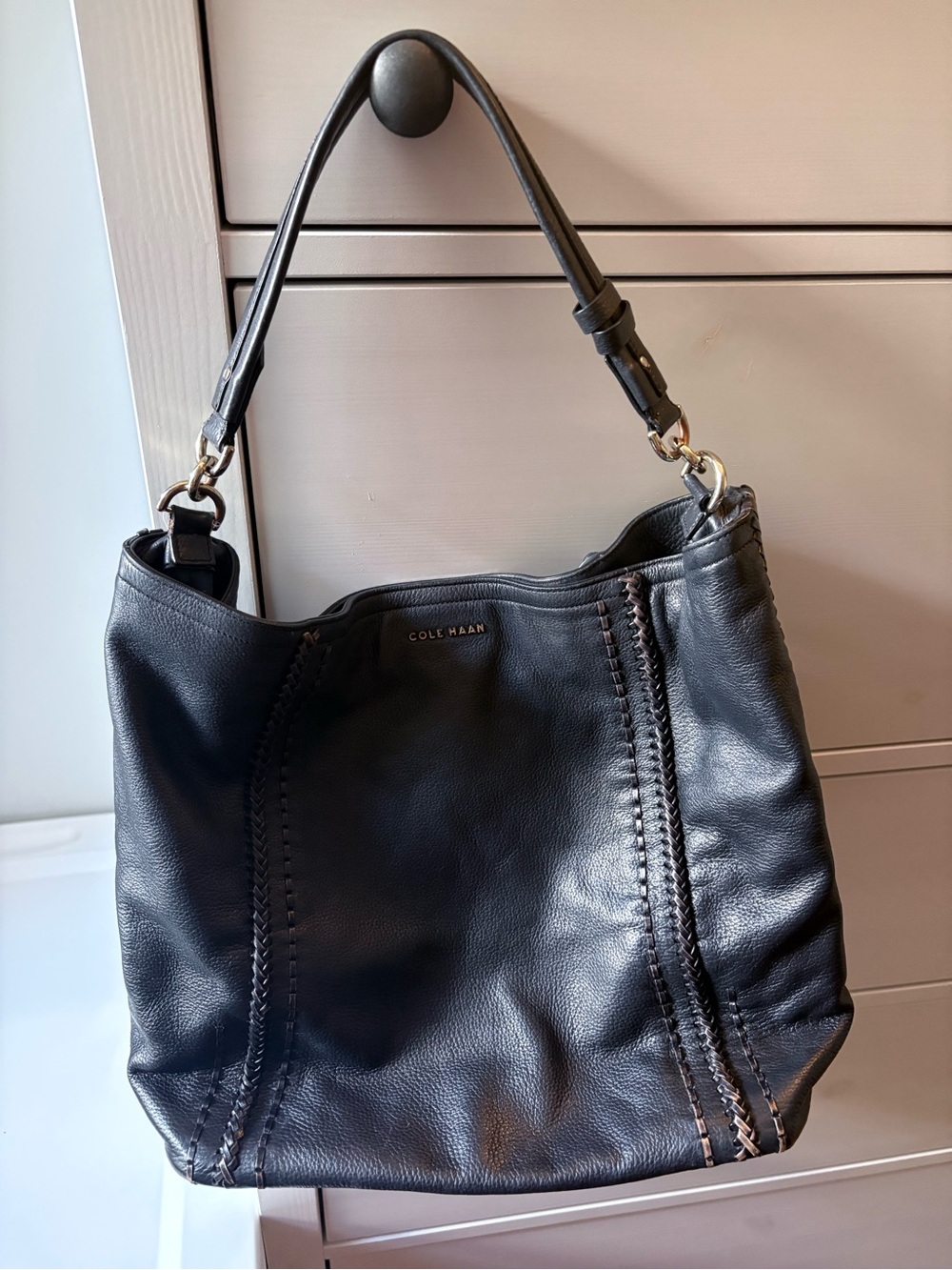 Cole Haan Black Leather Shoulder Hobo Bag